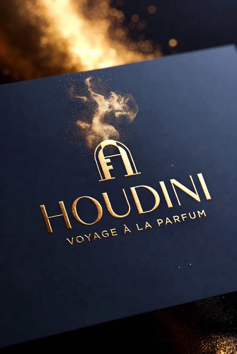 Houdini Perfumes navy campaign card