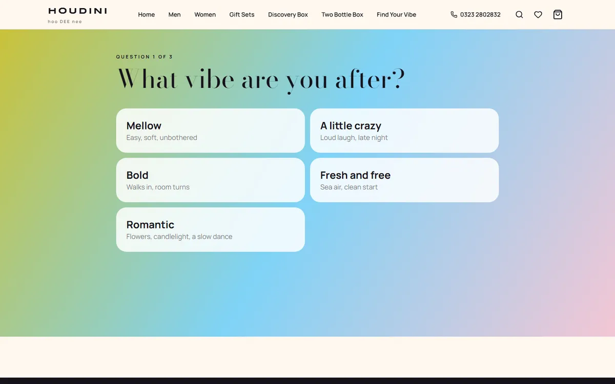 The scent quiz on houdiniofficial.com