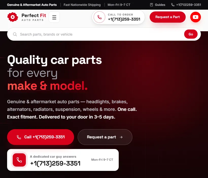 Perfect Fit Auto Parts homepage
