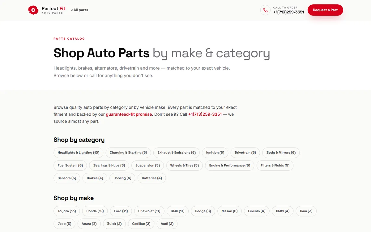 Perfect Fit Auto Parts catalogue by category and make